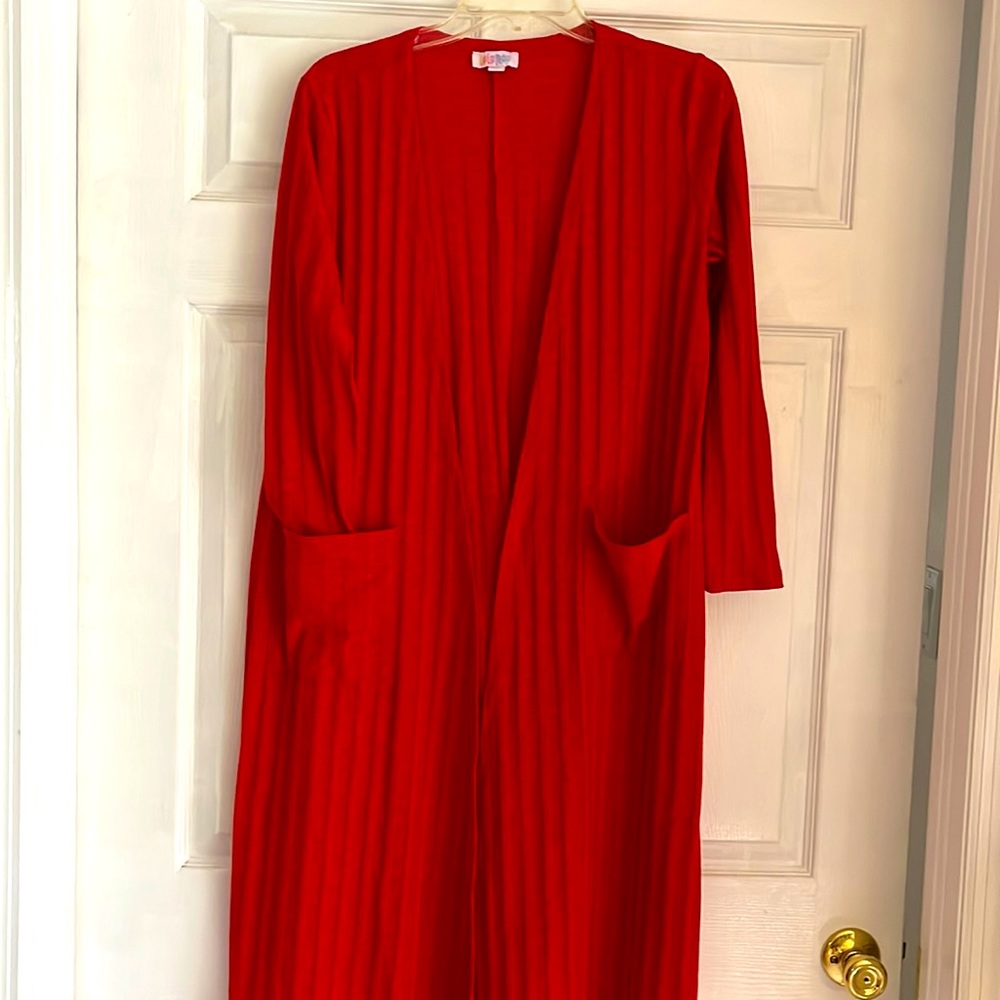 Lularoe long sweater, polyester spandex, sz med, excellent condition